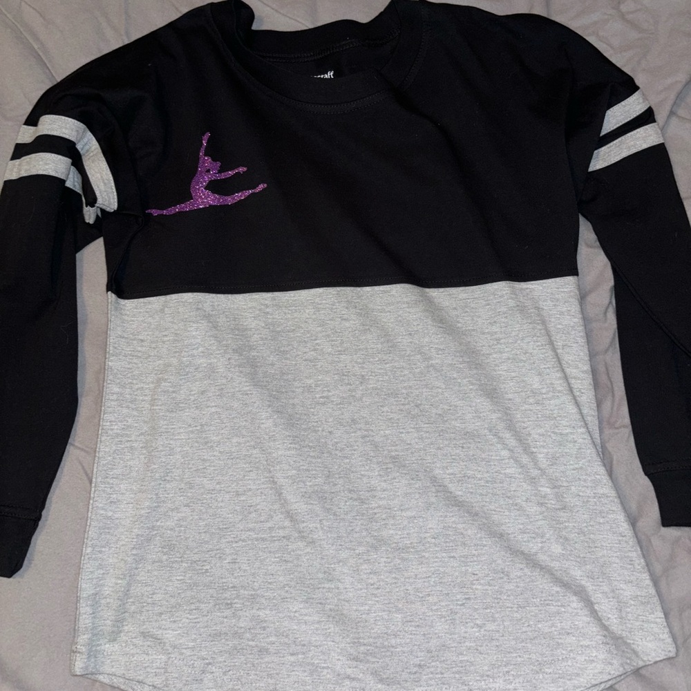 oversized extra small long sleeve purple sparkle gymnast t shirt